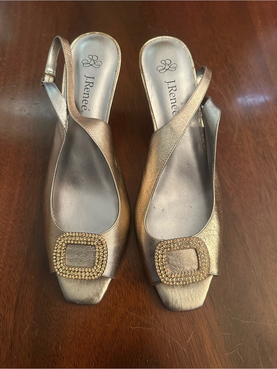 J.Renee Shoes - J.Renee Metallic Rose Gold Slingback Shoes with Crystal Buckle